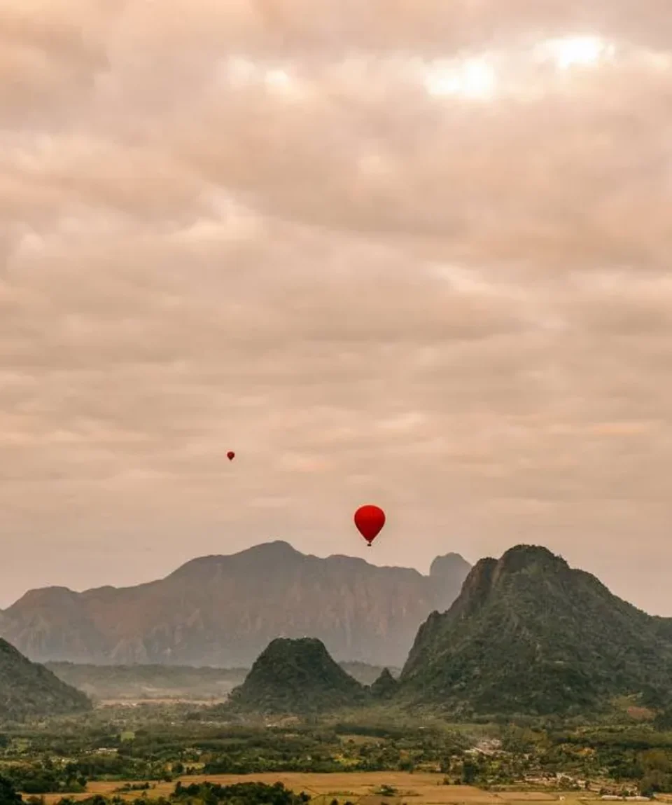 Hot air balloons over Vang Vieng